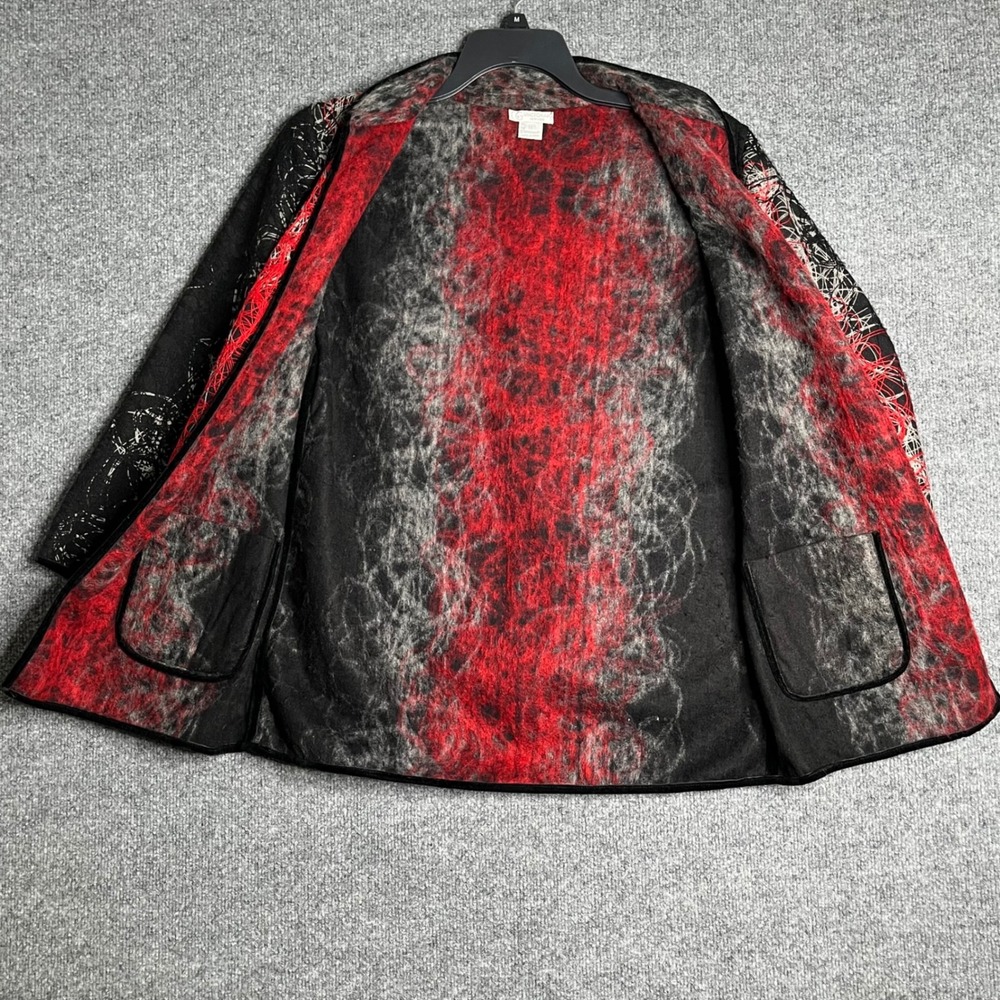 Grace Chuang Red Black Abstract Wool Blend Open Front Jacket Mandarin Collar M - Picture 9 of 10